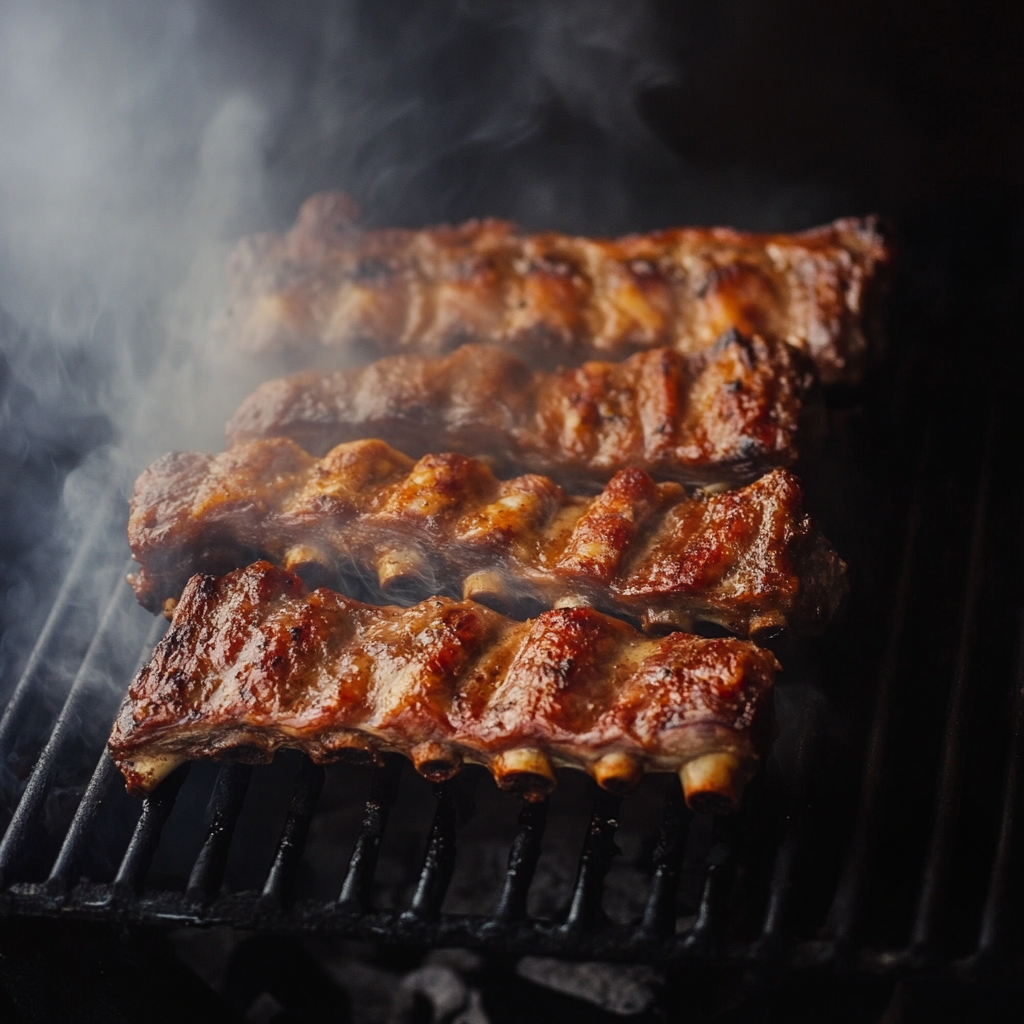 meat smoking on a grill